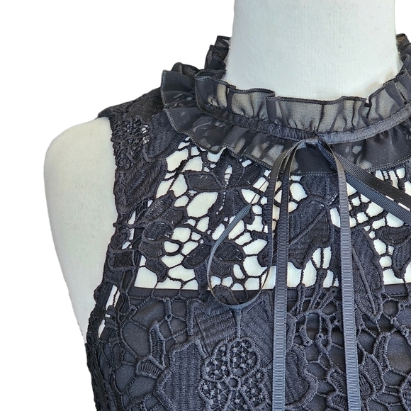 Kensie Black Lace Ruffle Neck Pocket Mini Dress Size S - Picture 3 of 10
